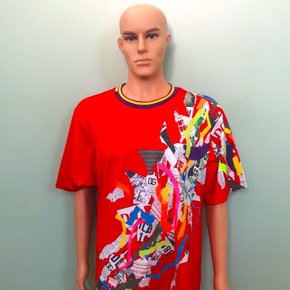 Dolce & Gabbana Multicolor Newspaper Graphic T-Shirt Sz.52 W/ COA